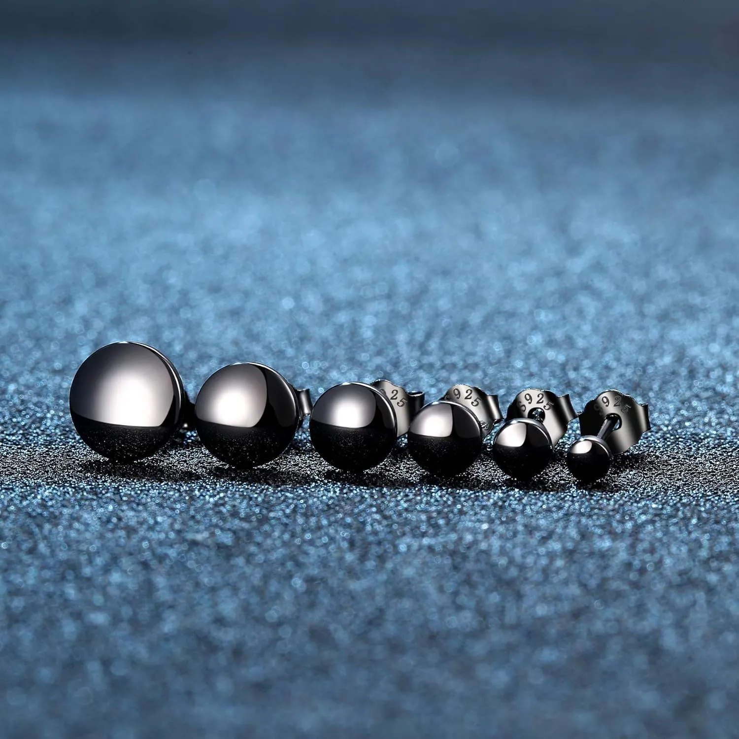 Black Stud Earrings for women 925 Sterling Silver Dot Studs 3mm-8mm Options, Flat Round Disc Earring for men Hypoallergenic Jewelry