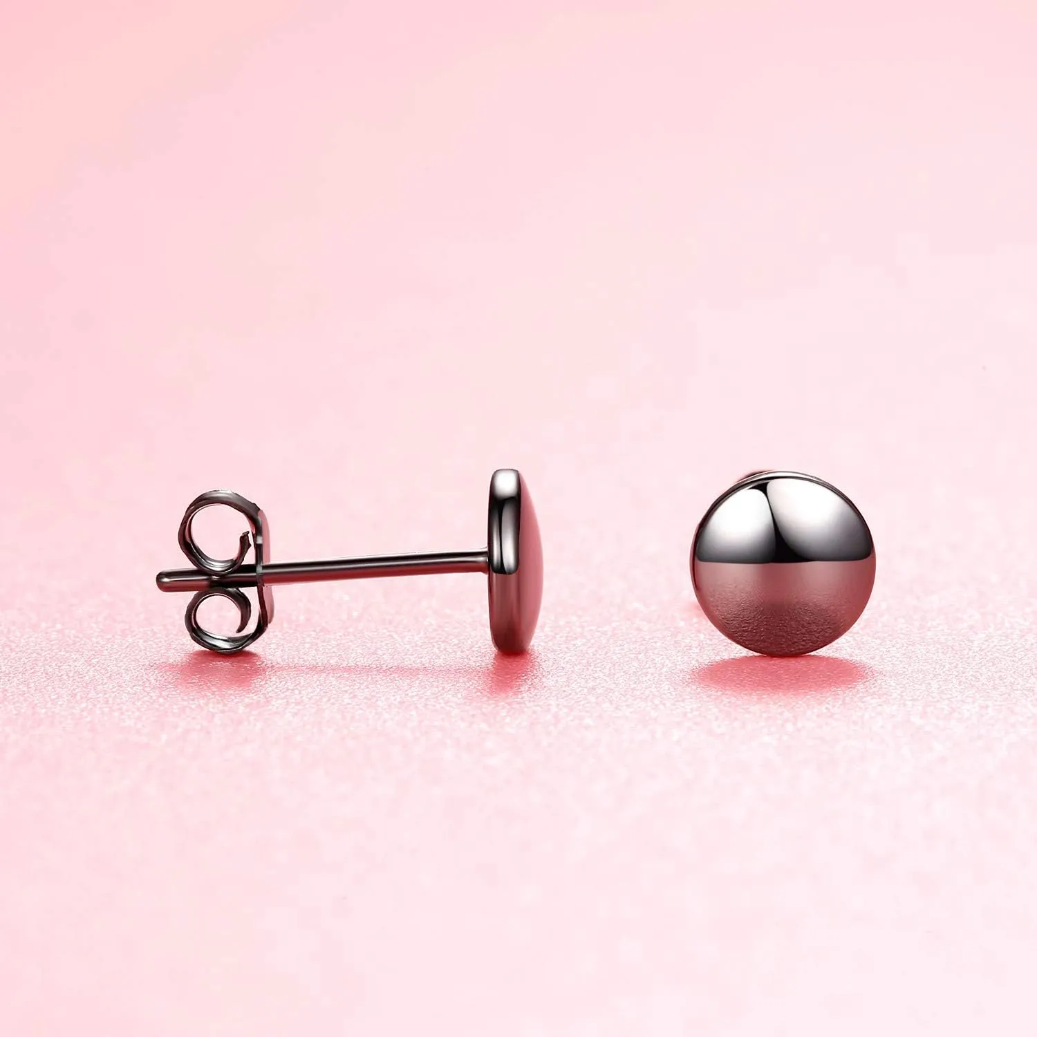 Black Stud Earrings for women 925 Sterling Silver Dot Studs 3mm-8mm Options, Flat Round Disc Earring for men Hypoallergenic Jewelry