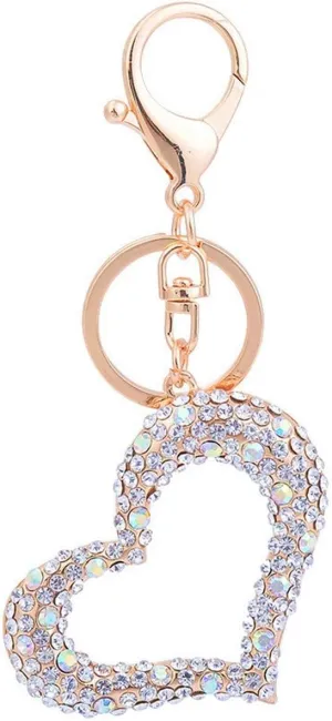 Bling Crystals Heart Ring Circle Shape Keychains Glitter Key Rings for Women Girls Car Bag Pendant Purse Charm