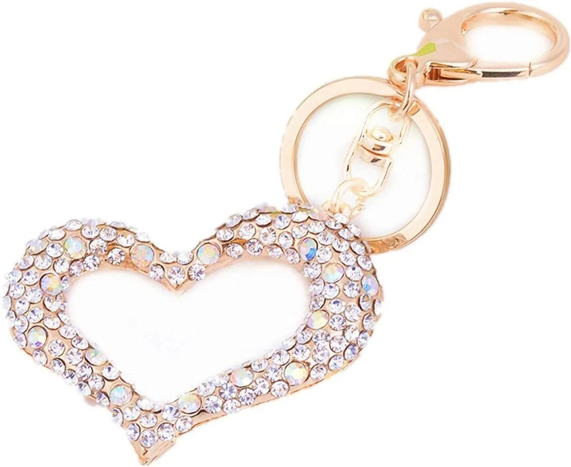Bling Crystals Heart Ring Circle Shape Keychains Glitter Key Rings for Women Girls Car Bag Pendant Purse Charm