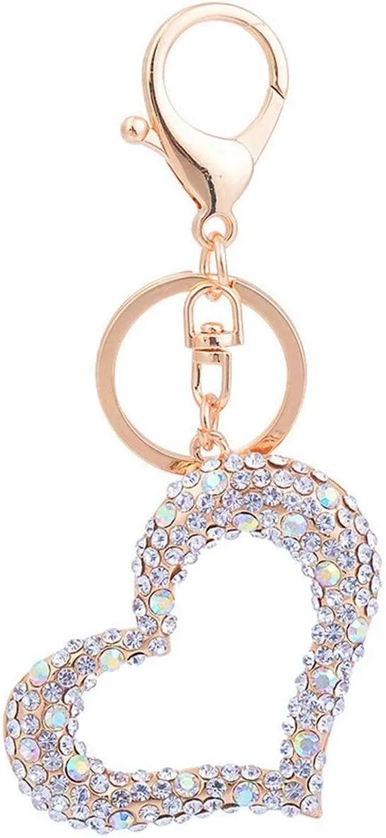 Bling Crystals Heart Ring Circle Shape Keychains Glitter Key Rings for Women Girls Car Bag Pendant Purse Charm