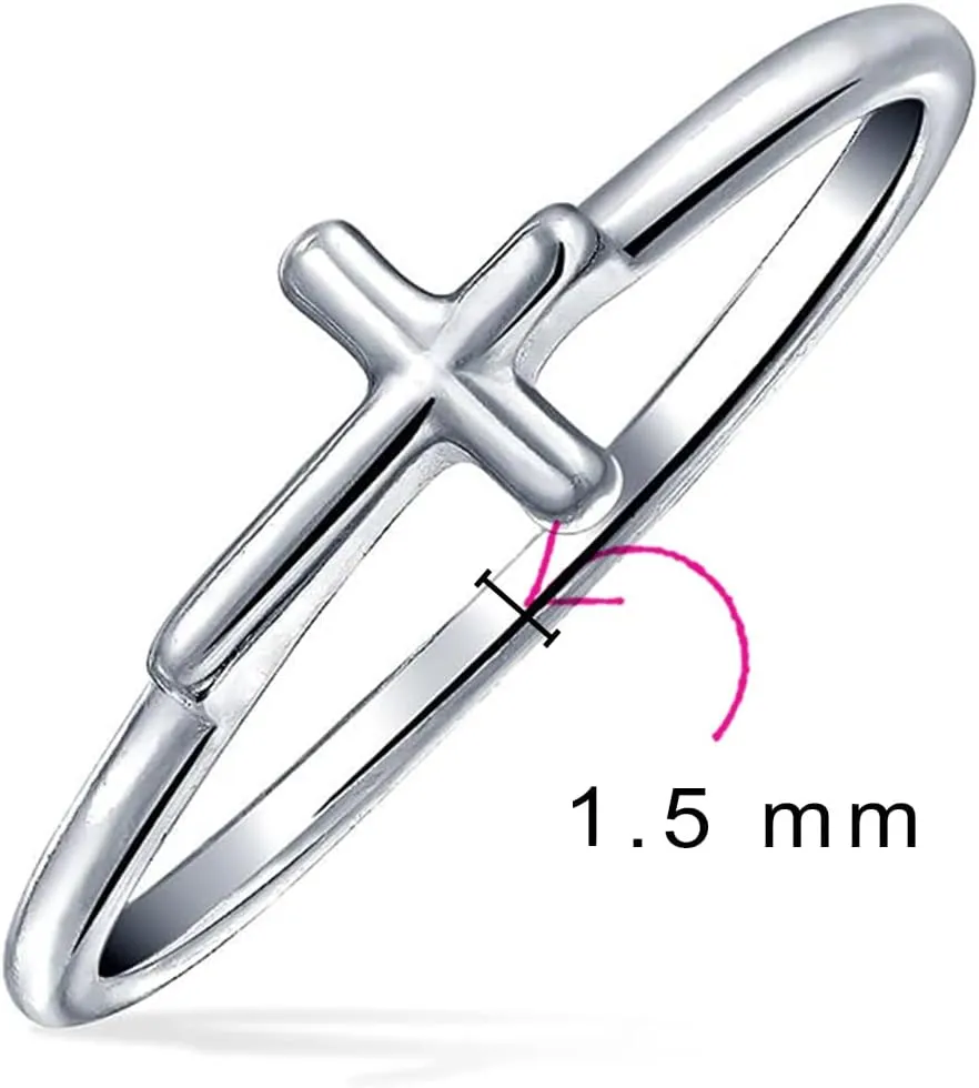 Bling Jewelry Minimalist Simple Midi Knuckle Thin 1MM Band Stackable Religious Sideways Cross Ring For Teen Yellow 14K Gold Plated .925 Sterling Silver