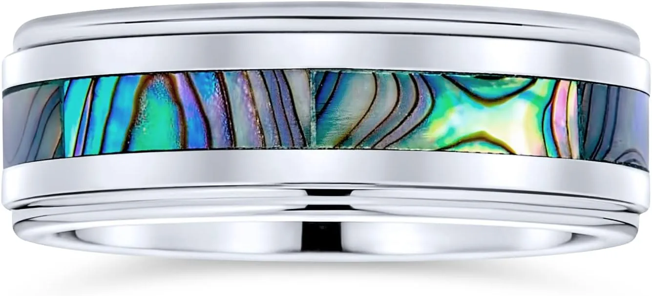 Bling Jewelry Rainbow Abalone Inlay Couples Titanium Wedding Band Rings For Men For Women Comfort Fit 8MM