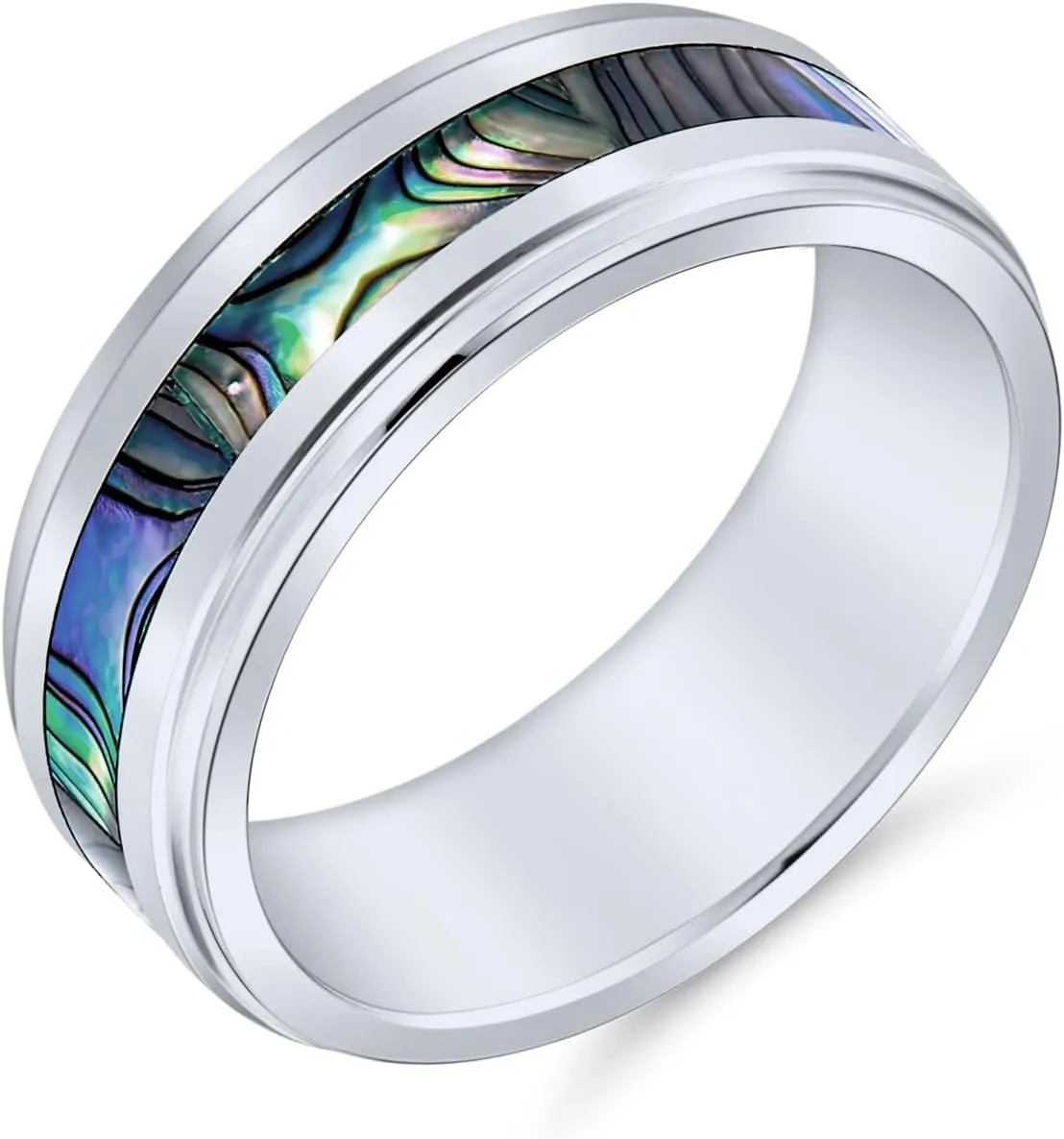 Bling Jewelry Rainbow Abalone Inlay Couples Titanium Wedding Band Rings For Men For Women Comfort Fit 8MM