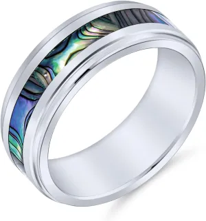 Bling Jewelry Rainbow Abalone Inlay Couples Titanium Wedding Band Rings For Men For Women Comfort Fit 8MM