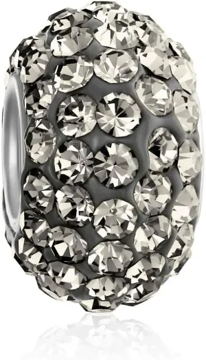Bling Jewelry Solid Color Pave Crystal Spacer Bead Charm For Women Teen Fits European Charm Bracelet .925 Sterling Silver Core