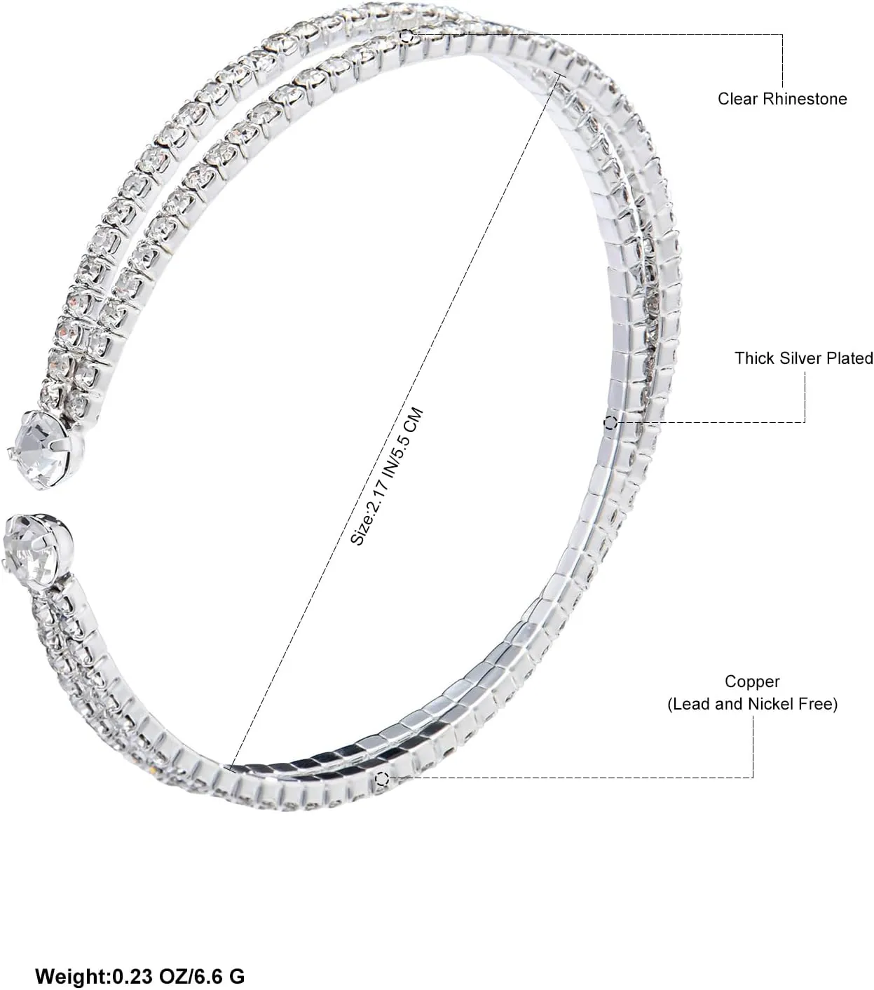 Bling Multi-layer Bridal Crystal Rhinestone Cuff Bracelet Adjustable Bangle for Women Jewelry Gift Wedding Formal Prom Party
