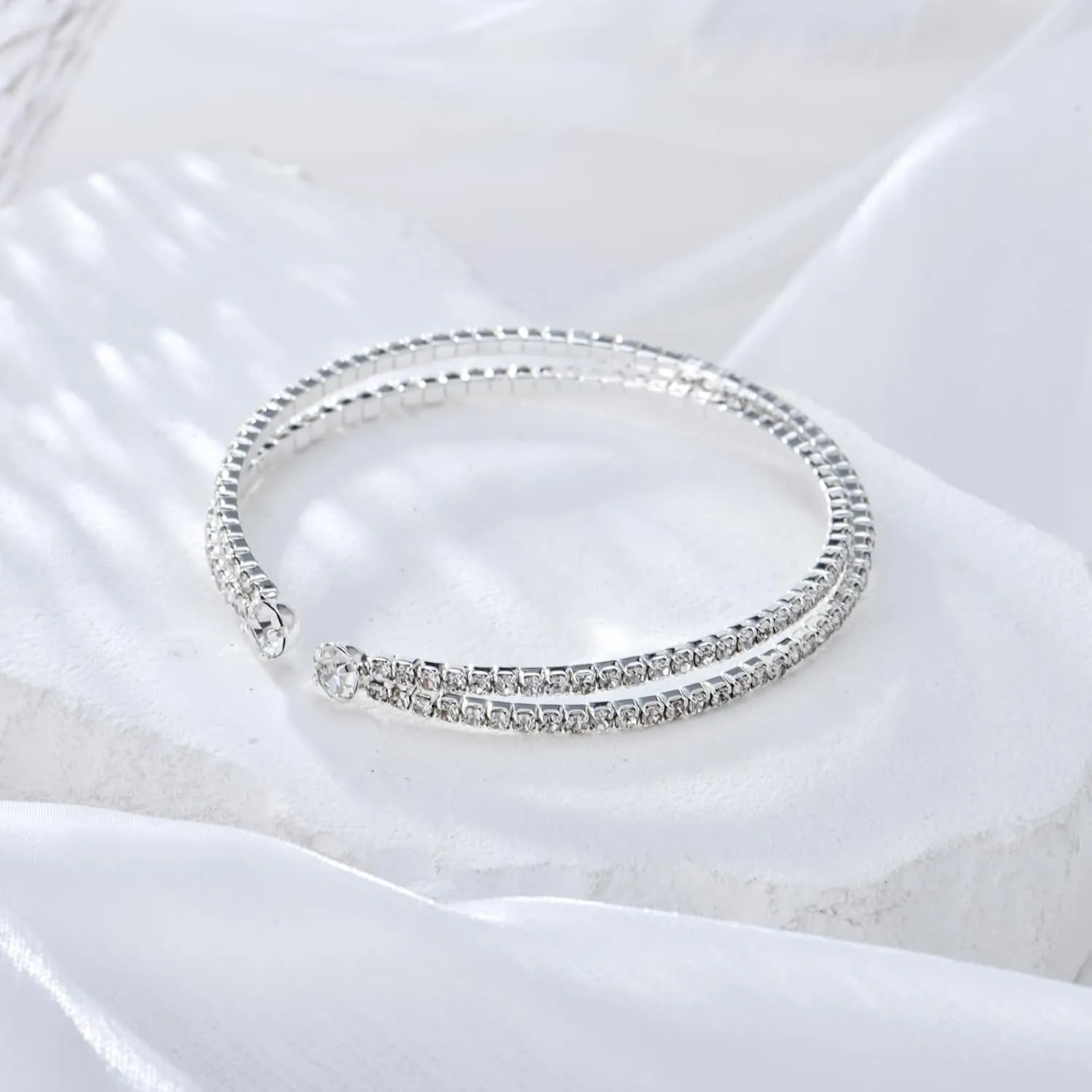 Bling Multi-layer Bridal Crystal Rhinestone Cuff Bracelet Adjustable Bangle for Women Jewelry Gift Wedding Formal Prom Party