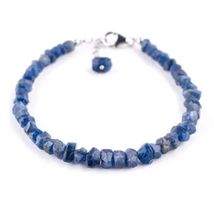 Blue Sapphire Bracelets For Women Crystal Handmade String Raw Gemstone Rough September Birth Stone Jewelry Crystals and Healing Stones 925 Sterling Silver Chain 8 inchs
