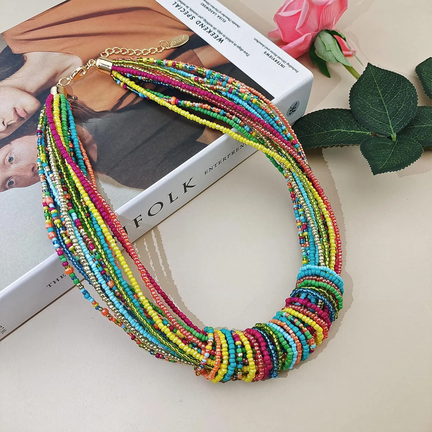 Bocar Chunky Statement Colorful Seed Beads Women Choker Collar Necklace