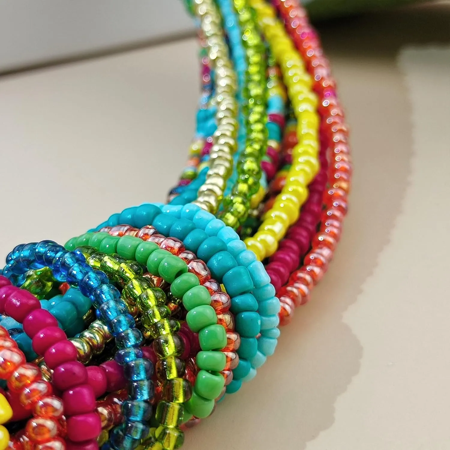 Bocar Chunky Statement Colorful Seed Beads Women Choker Collar Necklace