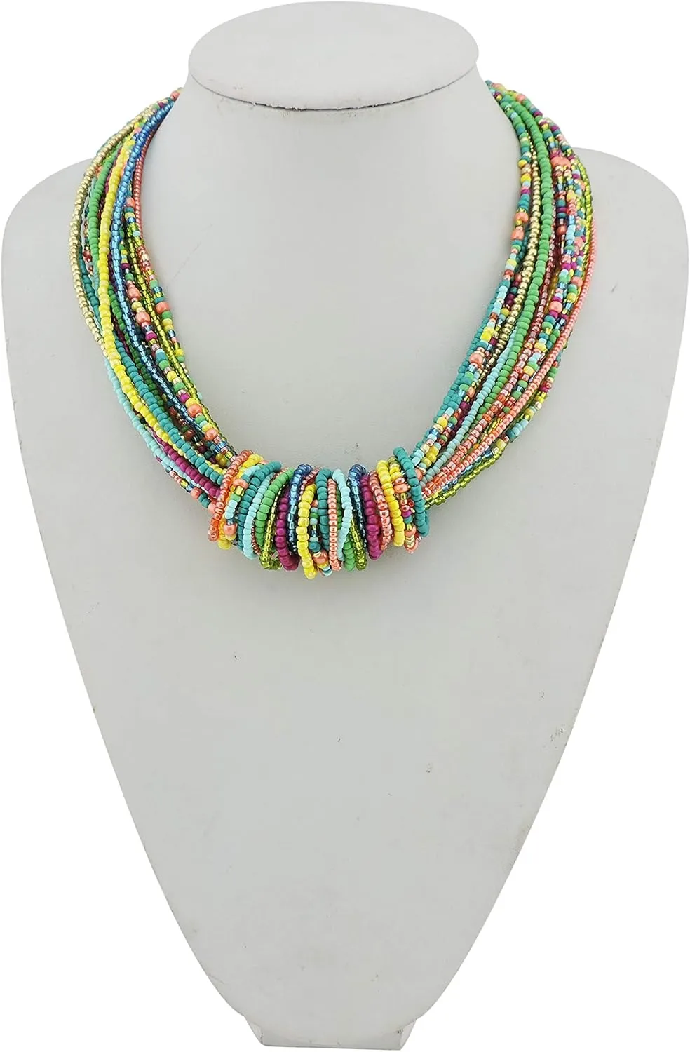 Bocar Chunky Statement Colorful Seed Beads Women Choker Collar Necklace