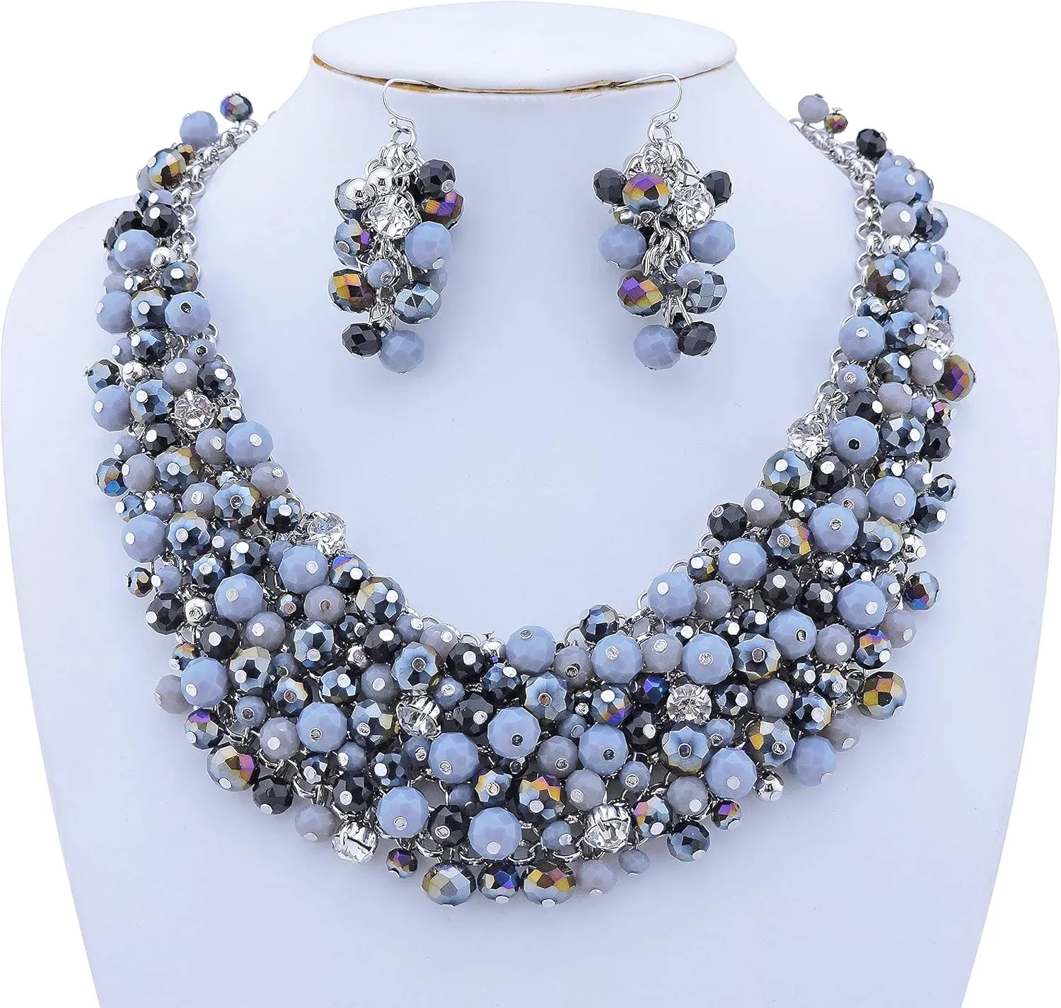 Bocar Fashion Crystal Chunky Collar Statement Necklace Earring Set for Women Gift (NK-10260)