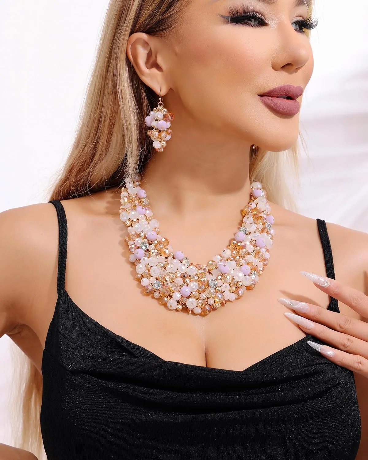 Bocar Fashion Crystal Chunky Collar Statement Necklace Earring Set for Women Gift (NK-10260)