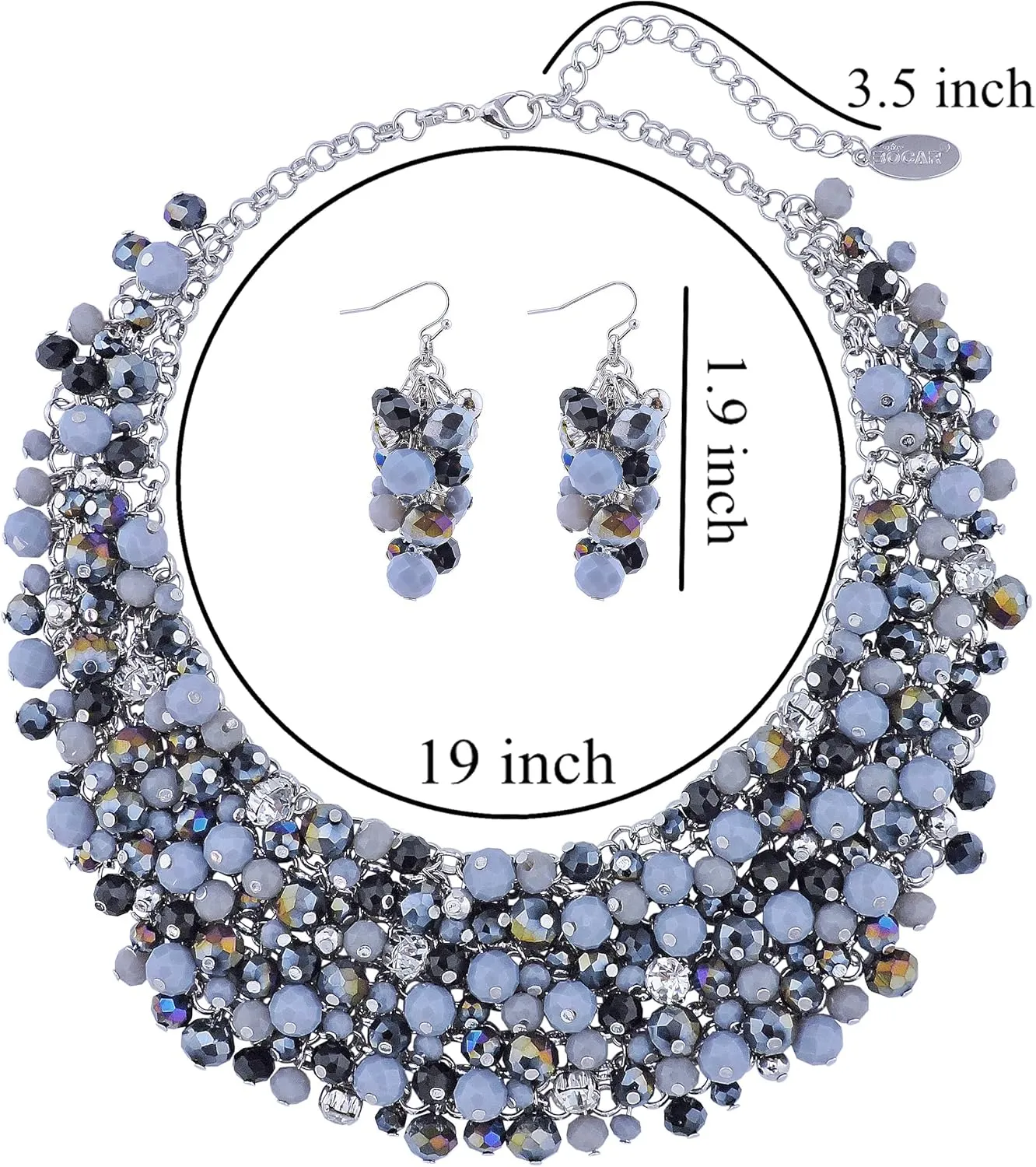 Bocar Fashion Crystal Chunky Collar Statement Necklace Earring Set for Women Gift (NK-10260)