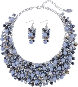 Bocar Fashion Crystal Chunky Collar Statement Necklace Earring Set for Women Gift (NK-10260)