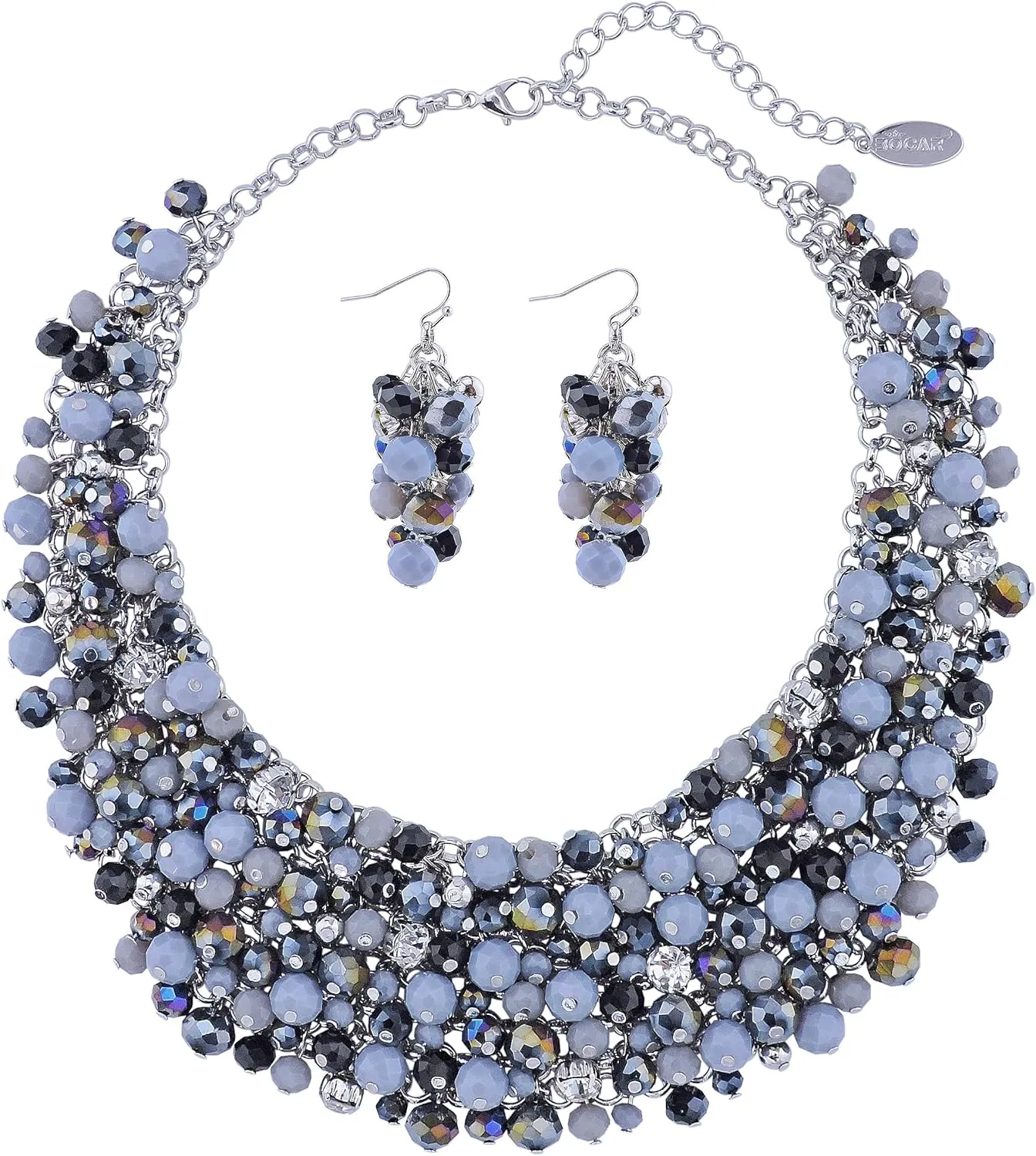 Bocar Fashion Crystal Chunky Collar Statement Necklace Earring Set for Women Gift (NK-10260)