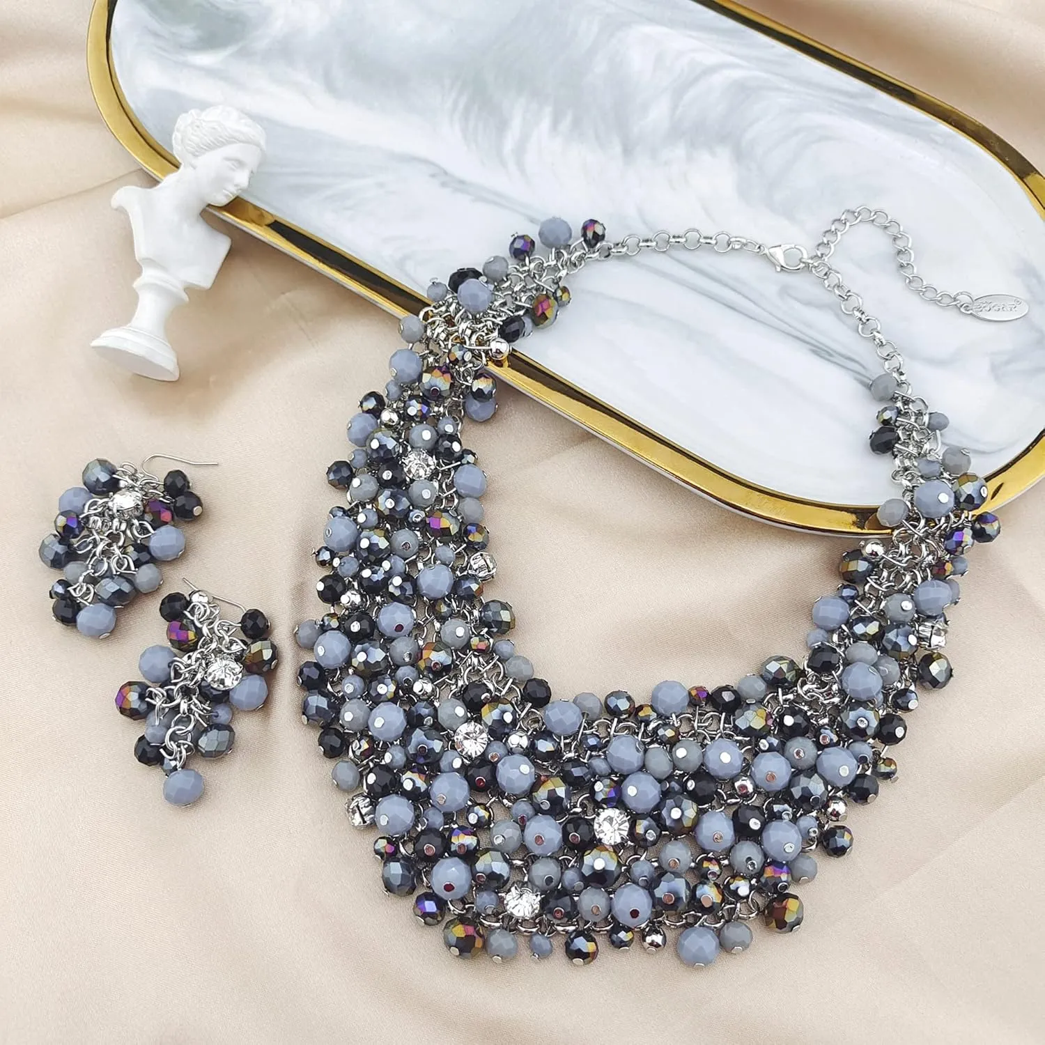 Bocar Fashion Crystal Chunky Collar Statement Necklace Earring Set for Women Gift (NK-10260)