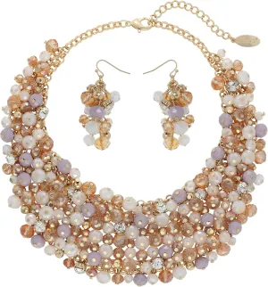 Bocar Fashion Crystal Chunky Collar Statement Necklace Earring Set for Women Gift (NK-10260)