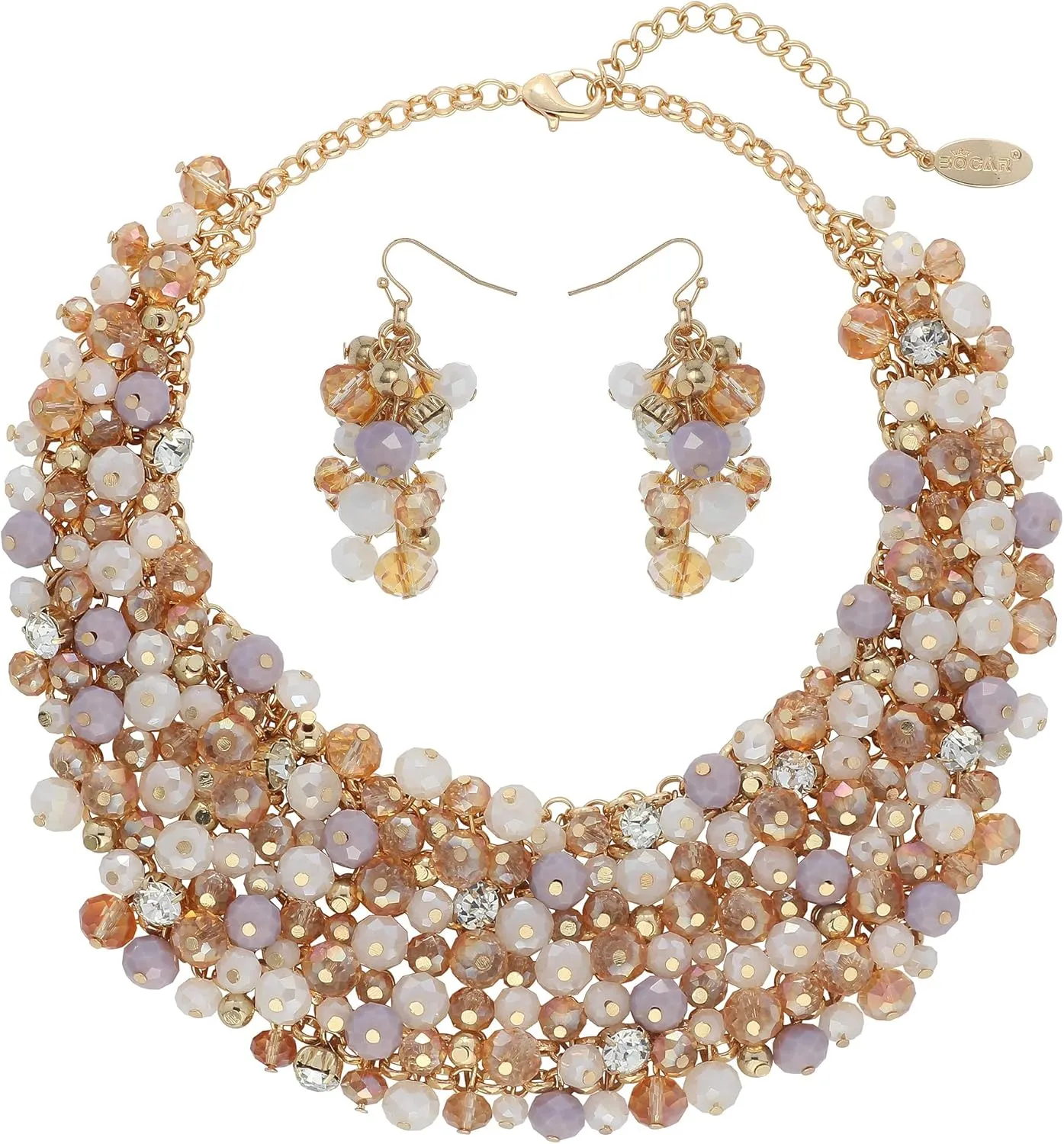 Bocar Fashion Crystal Chunky Collar Statement Necklace Earring Set for Women Gift (NK-10260)