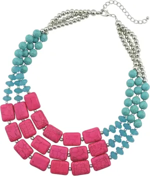 Bocar Statement 3 Strand Turquoise Colorful Chunky Necklace for Women Gifts