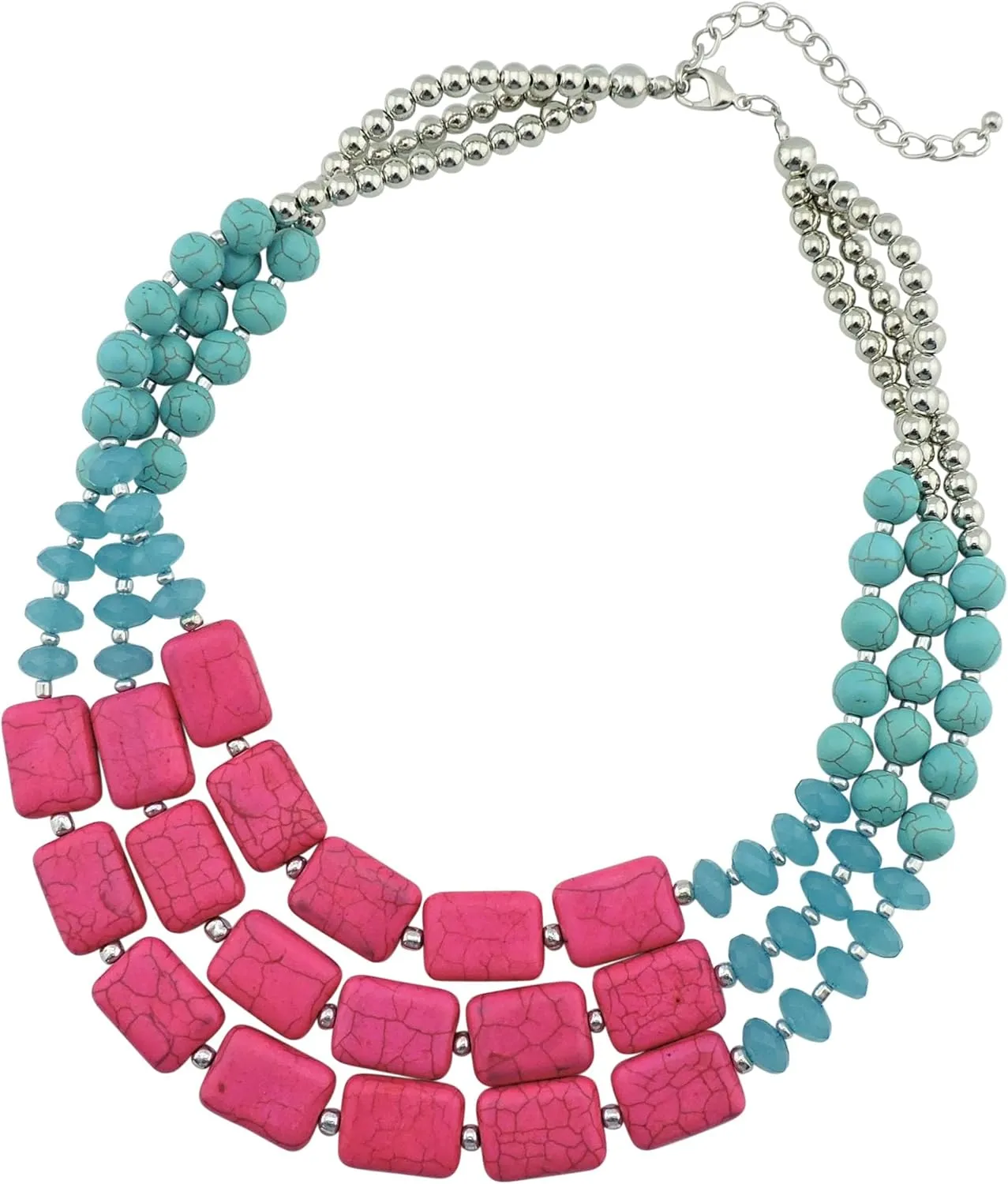 Bocar Statement 3 Strand Turquoise Colorful Chunky Necklace for Women Gifts