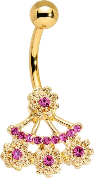Body Candy Anodized Steel Colorful Accent Dainty Flowering Fan Belly Button Ring
