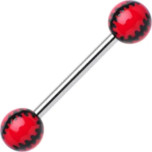 Body Candy Red Acrylic Double Play Baseball Barbell Tongue Ring
