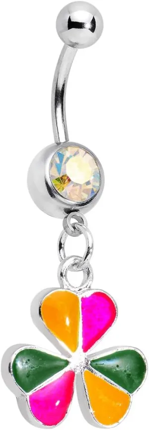 Body Candy Stainless Steel Aurora Accent Colorful Clover Dangle Belly Ring