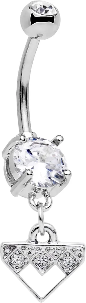 Body Candy Stainless Steel Clear Accent Triangular Shield Dangle Belly Ring