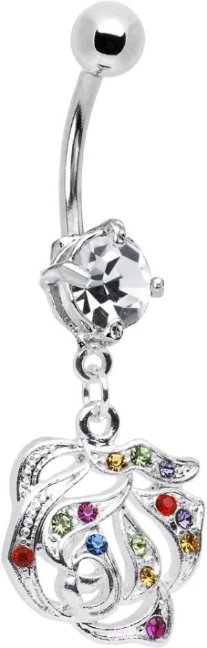 Body Candy Stainless Steel Colorful Accent Blooming Rose Dangle Belly Ring