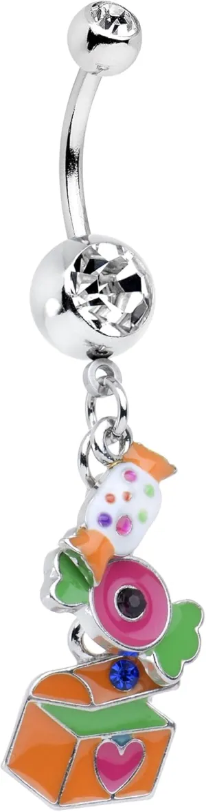 Body Candy Stainless Steel Colorful Enamel Christmas Candy Dangle Belly Ring