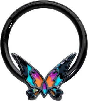 Body Candy Womens 16G Black Plated Steel Hinged Seamless Segment Cartilage Nipple Ring Sunset Butterfly 3/8"