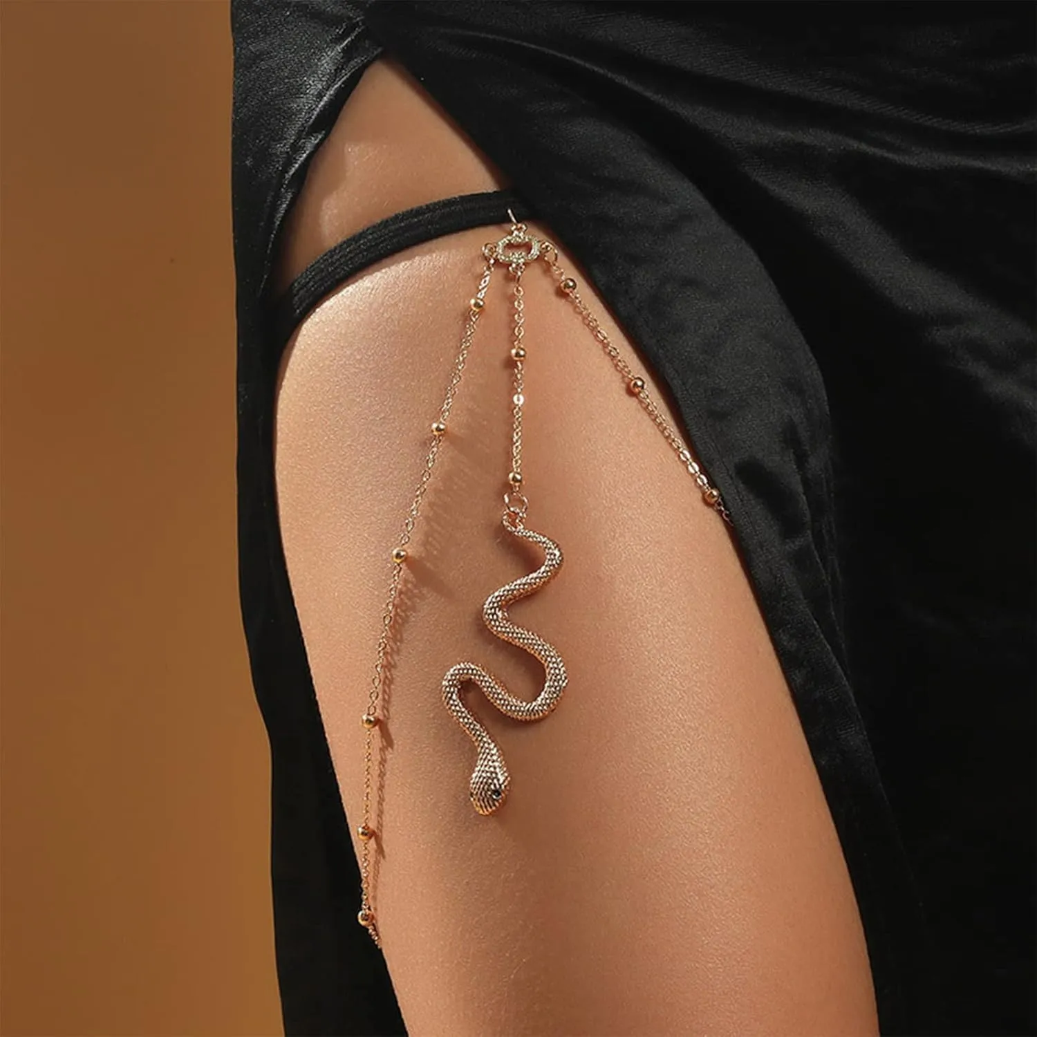 Body Chain Jewelry for Women Gold Body Chain Snake Thigh Chain Rhinestone Leg Chain Jewelry Thigh Harness Garters Summer Dresses Vacation Accessories
