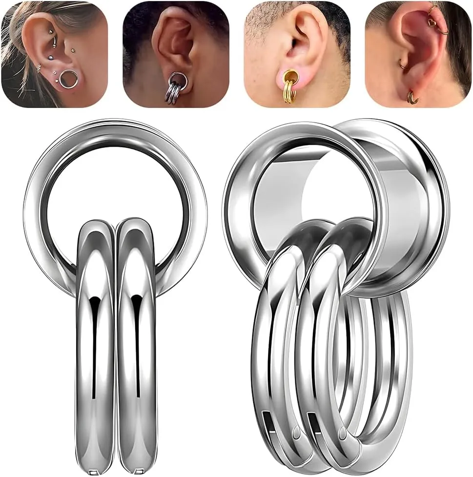 BodyAce 1 Pair Ear Guages Rings 316L Stainless Steel Saddle Plugs for Ears Weight Hypoallergenic Earrings Stretchers Tunnels 0G 00G 1/2" 9/16" Expander Piercing Body Jewelry