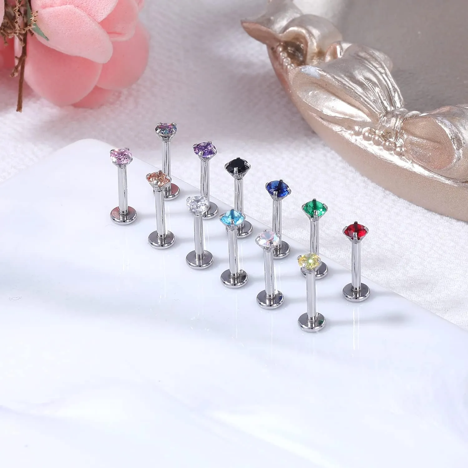 BodyAce 16G Push-In Lip Rings Tragus Earrings, Threadless Labret Studs Monroe Medusa Piercing Jewelry, Conch Helix Cartilage Earrings for Women Men