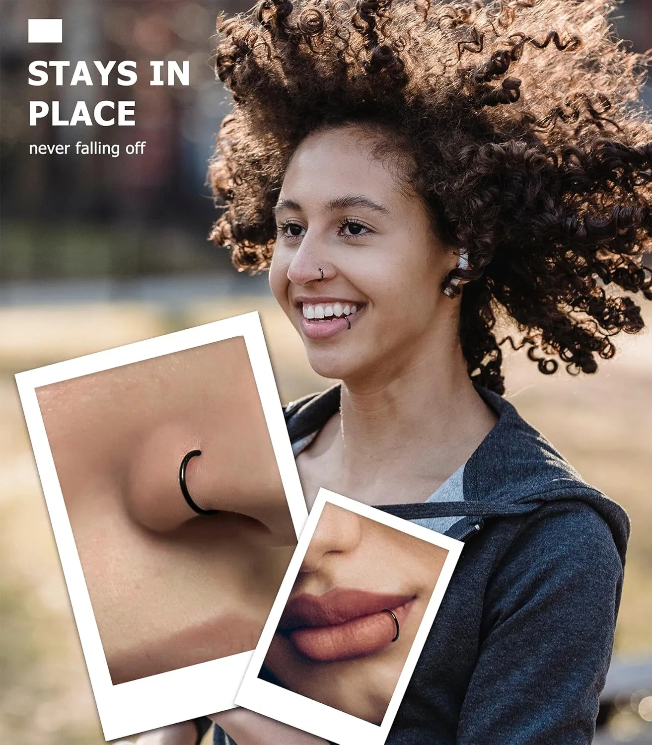 BodyBonita 4/5/8 pcs 16G/18G/20G 316L Surgical Steel Hinged Nose Rings Hoops Lip Septum Rings Helix Conch Rook Cartilage Tragus Earrings Piercing Jewelry Black Silver Gold Nose Rings for Women Men