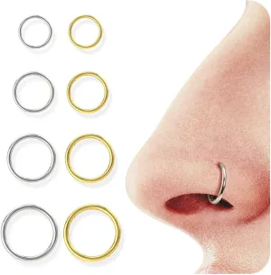 BodyBonita 4/5/8 pcs 16G/18G/20G 316L Surgical Steel Hinged Nose Rings Hoops Lip Septum Rings Helix Conch Rook Cartilage Tragus Earrings Piercing Jewelry Black Silver Gold Nose Rings for Women Men