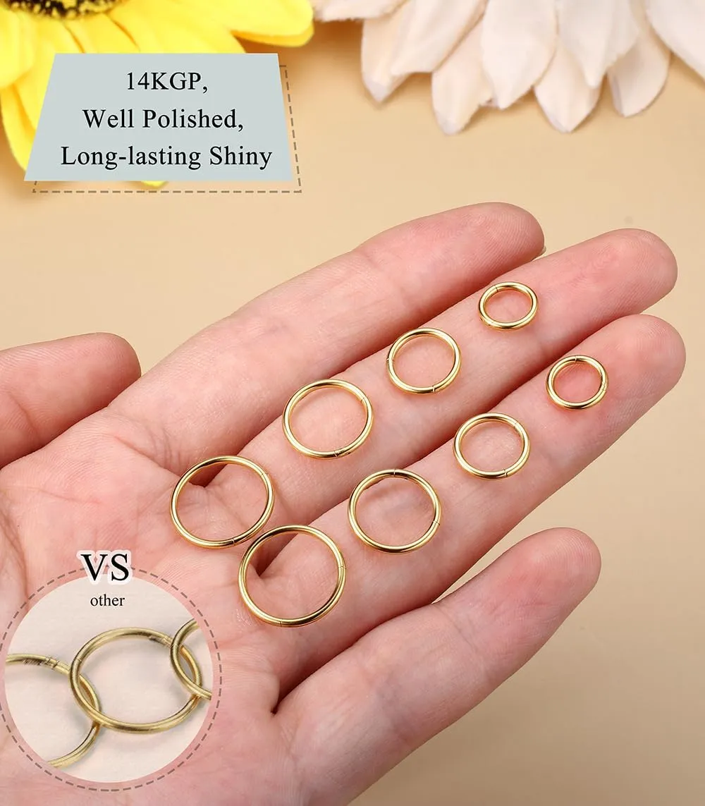BodyBonita 4/5/8 pcs 16G/18G/20G 316L Surgical Steel Hinged Nose Rings Hoops Lip Septum Rings Helix Conch Rook Cartilage Tragus Earrings Piercing Jewelry Black Silver Gold Nose Rings for Women Men
