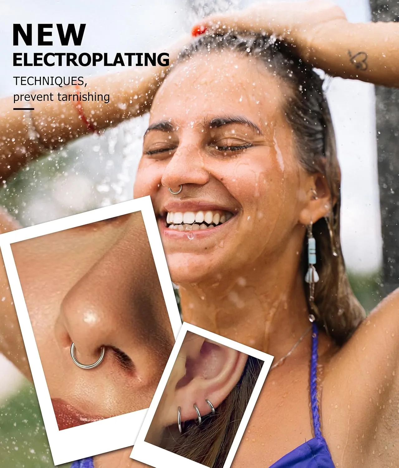 BodyBonita 4/5/8 pcs 16G/18G/20G 316L Surgical Steel Hinged Nose Rings Hoops Lip Septum Rings Helix Conch Rook Cartilage Tragus Earrings Piercing Jewelry Black Silver Gold Nose Rings for Women Men