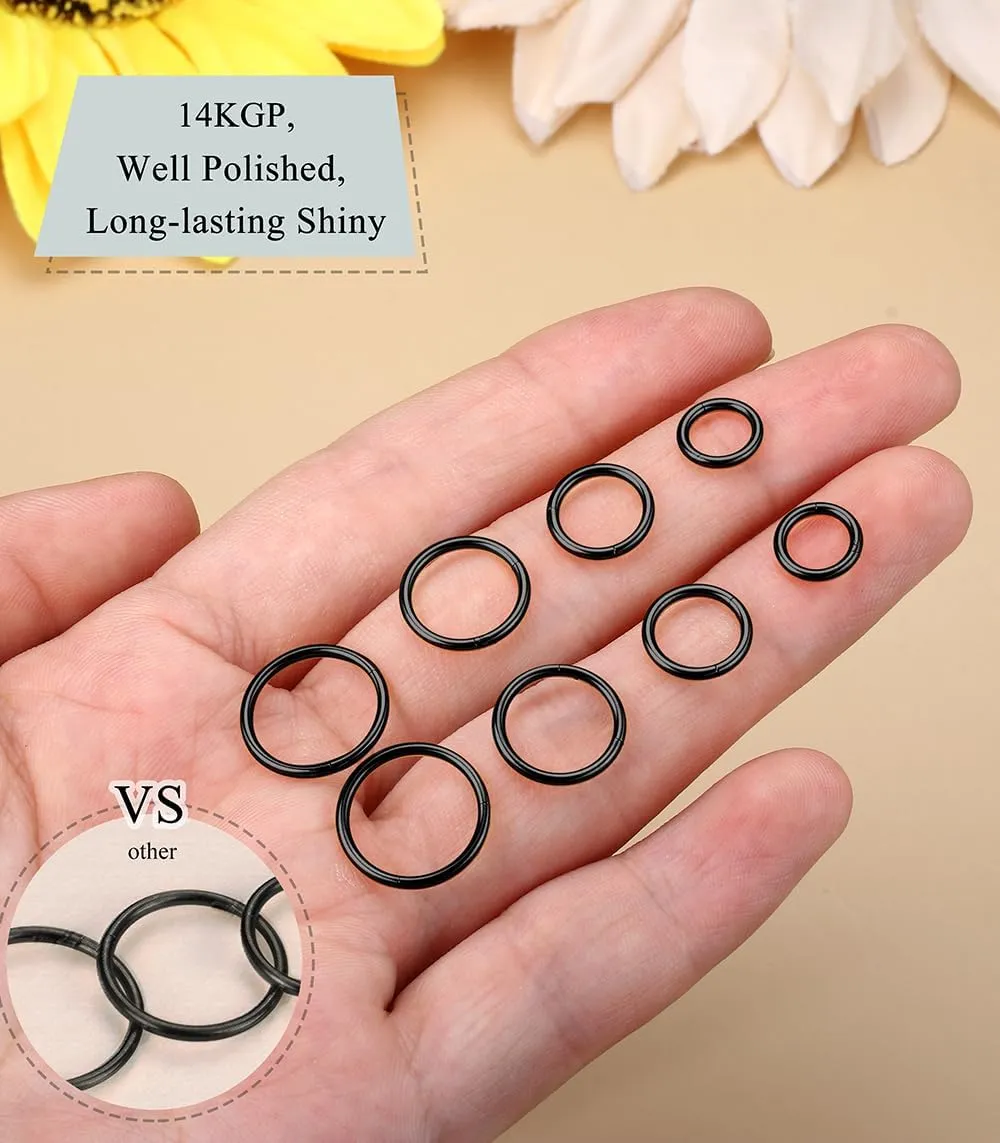 BodyBonita 4/5/8 pcs 16G/18G/20G 316L Surgical Steel Hinged Nose Rings Hoops Lip Septum Rings Helix Conch Rook Cartilage Tragus Earrings Piercing Jewelry Black Silver Gold Nose Rings for Women Men