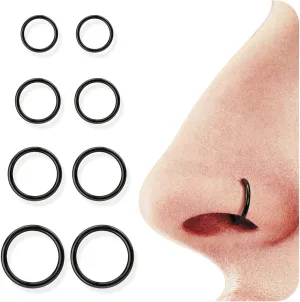 BodyBonita 4/5/8 pcs 16G/18G/20G 316L Surgical Steel Hinged Nose Rings Hoops Lip Septum Rings Helix Conch Rook Cartilage Tragus Earrings Piercing Jewelry Black Silver Gold Nose Rings for Women Men