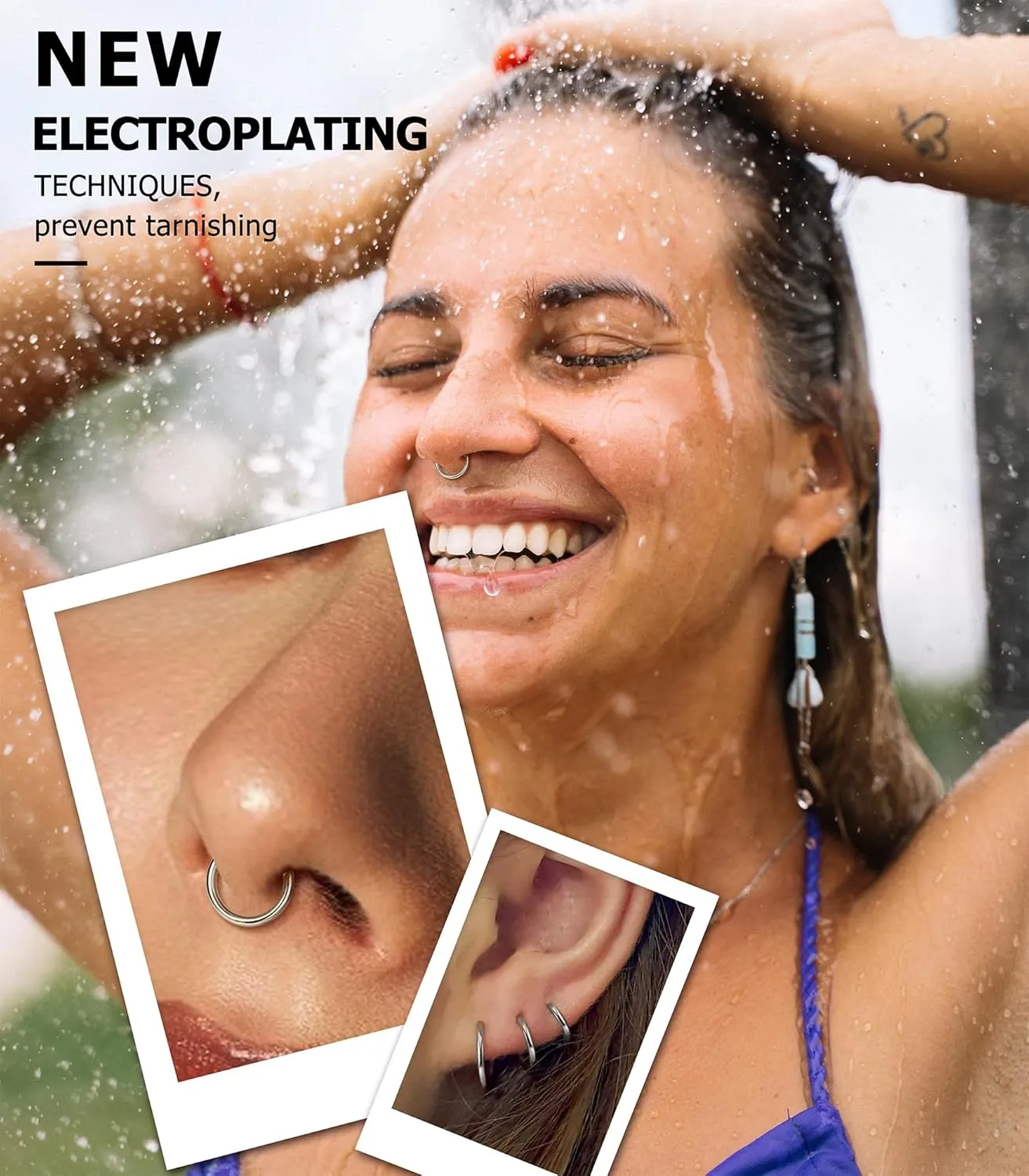 BodyBonita 4/5/8 pcs 16G/18G/20G 316L Surgical Steel Hinged Nose Rings Hoops Lip Septum Rings Helix Conch Rook Cartilage Tragus Earrings Piercing Jewelry Black Silver Gold Nose Rings for Women Men