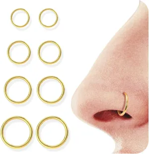 BodyBonita 4/5/8 pcs 16G/18G/20G 316L Surgical Steel Hinged Nose Rings Hoops Lip Septum Rings Helix Conch Rook Cartilage Tragus Earrings Piercing Jewelry Black Silver Gold Nose Rings for Women Men