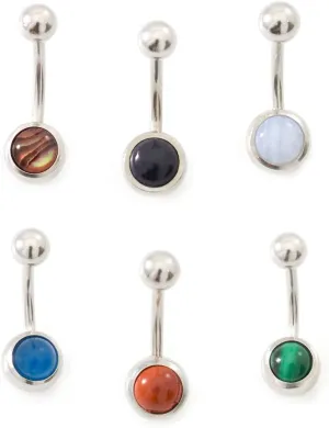 BodyJewelryOnline Belly Button Ring Pack of 6 with Colorful semi Precious Stone Surgical Steel 14g