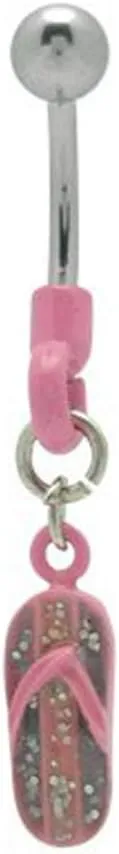 BodyJewelryOnline Colorful Pink Glitter Beach Sandals Belly Button Ring