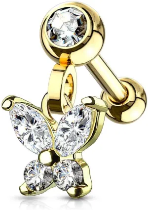BodyJewelryOnline Ear Cartilage/Tragus with CZ Paved Crescent Butterfly Dangle Jeweled Set Ball Made of Surgical Steel Barbell Studs