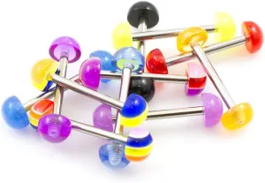 BodyJewelryOnline Pack of 10 Straight Barbells 14g with Half Ball Colorful Design