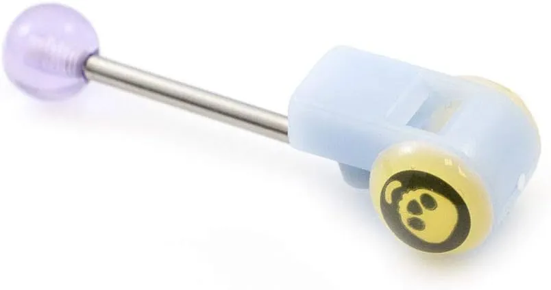 BodyJewelryOnline Tongue Barbell with Colorful Acrylic Whistle and Skull Design 14g