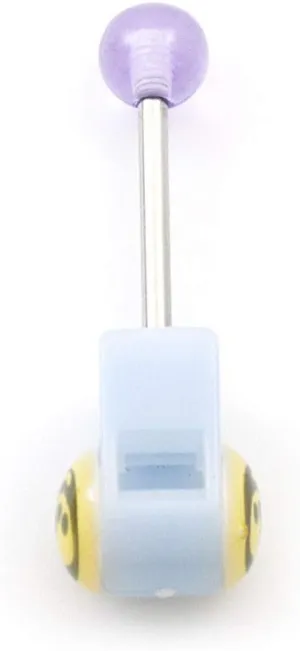 BodyJewelryOnline Tongue Barbell with Colorful Acrylic Whistle and Skull Design 14g